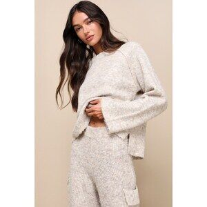 Lulus Signature Sunday Heather Beige Raglan Sleeve Pullover Sweater - Size S